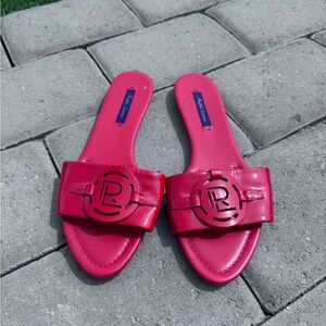 Lauren Ralph Lauren Purple Label Patent Logo‎ Slide Sandals Red Size 6
